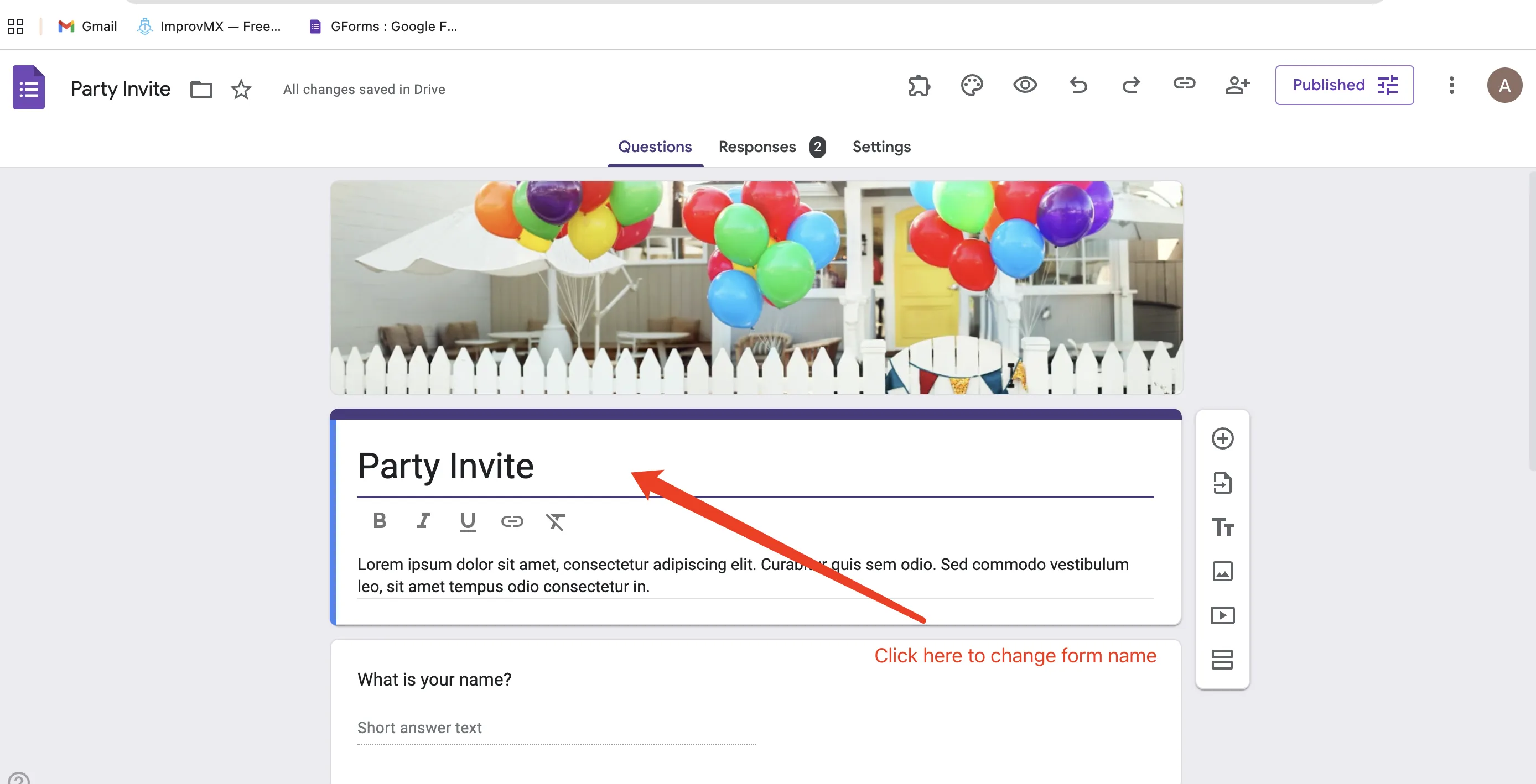 Google Form Name