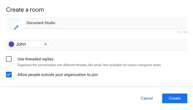 Créer une salle Google Chat