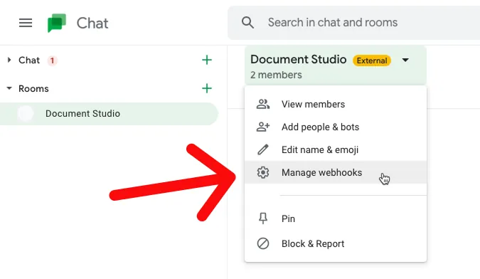 Créer un Webhook pour Google Chat